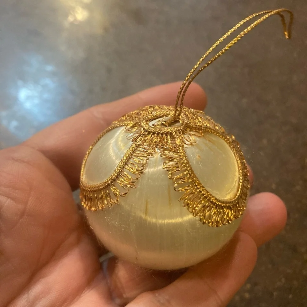Sey of 8 Vintage White Satin Ornaments